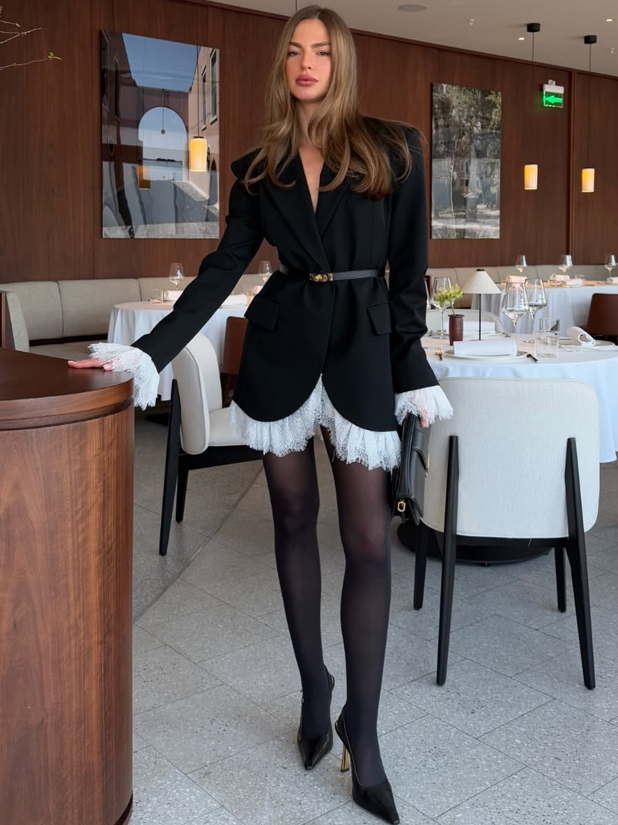 Silhouette Lace-Panel Blazer