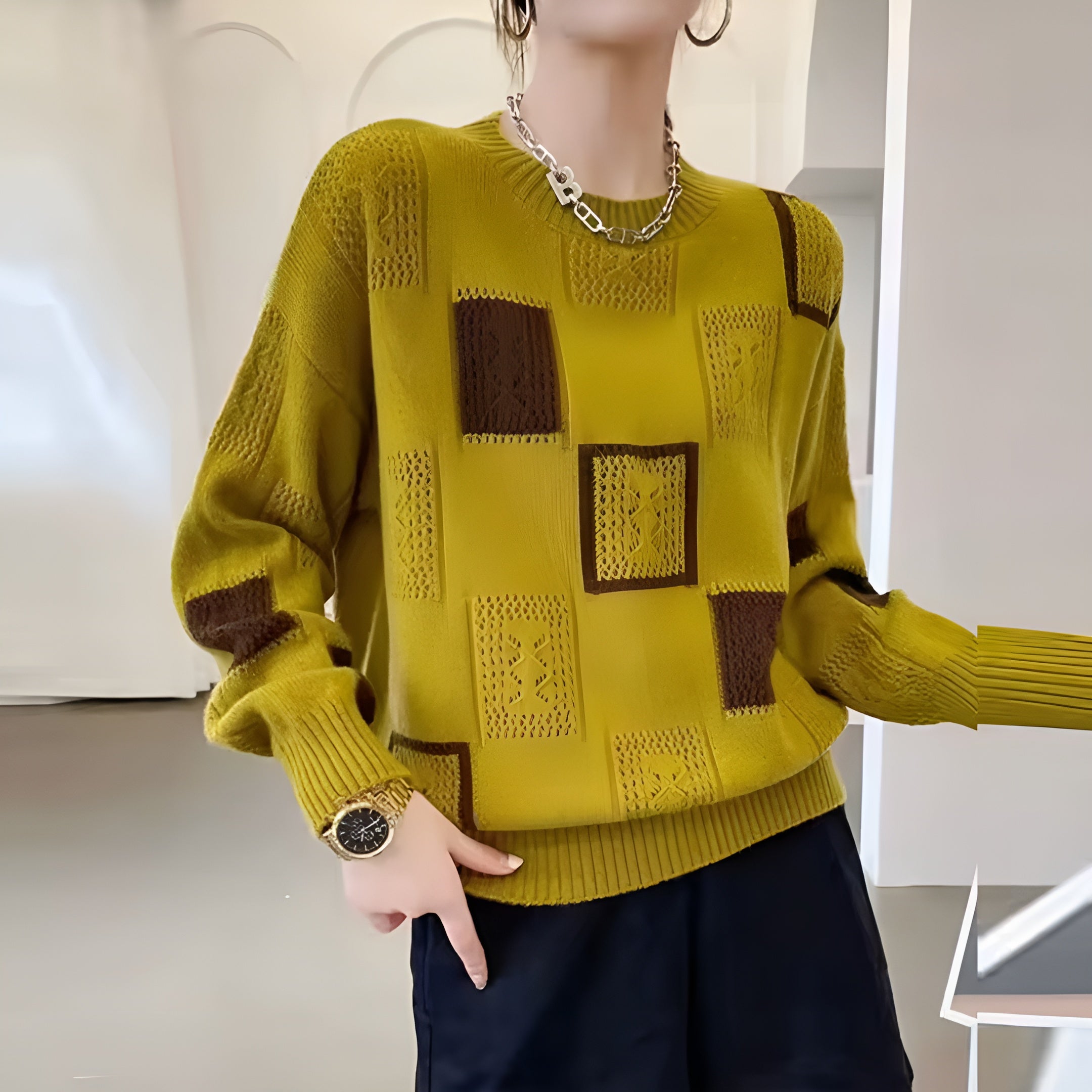Britt | Modern Patchwork Knit Sweater