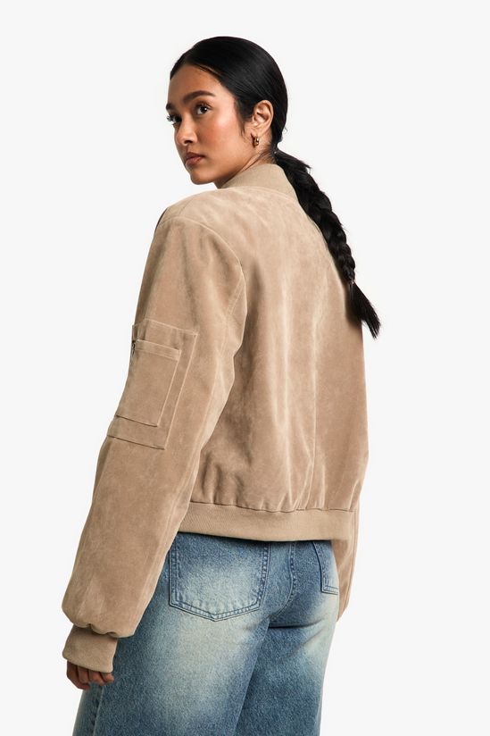 Stone Suede Bomber Jacket