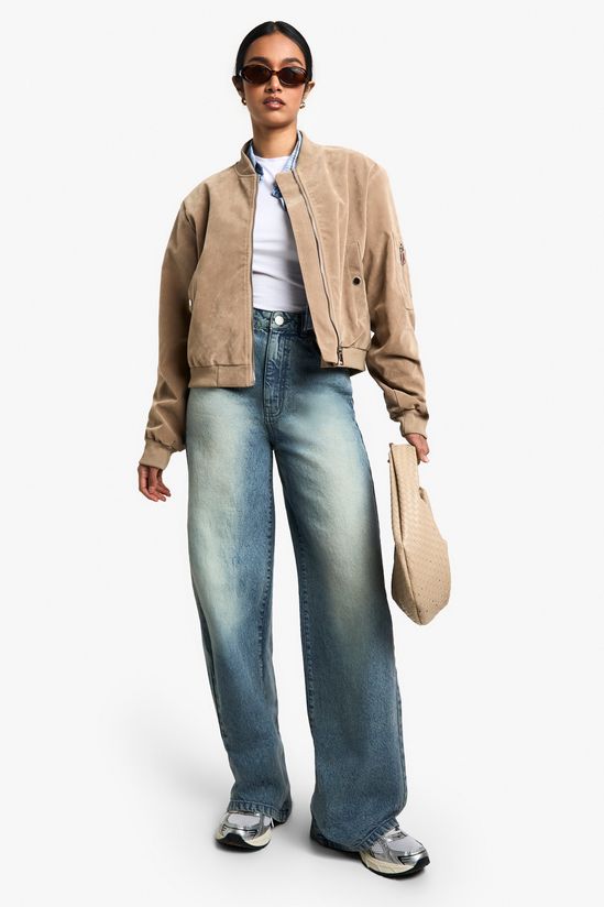 Stone Suede Bomber Jacket