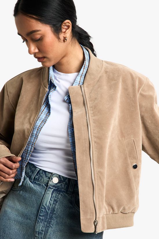 Stone Suede Bomber Jacket
